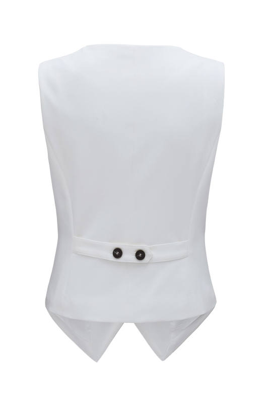 White Solid Color Button up V Neck Suit Vest