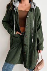Jungle Green Oversized Corduroy Contrast Hooded Shacket