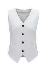 White Solid Color Button up V Neck Suit Vest