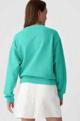 Aruba Blue Solid Fleece Lined Drop Shoulder Terry Sweatshirt
