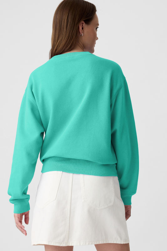 Aruba Blue Solid Fleece Lined Drop Shoulder Terry Sweatshirt