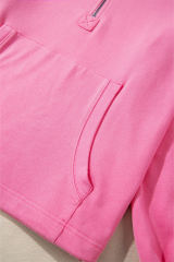 Bonbon Solid Kangaroo Pocket Half Zipper Oversized Hoodie