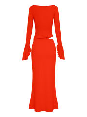 Red Asymmetric Long Sleeve Top and Maxi Skirt Set