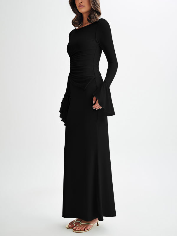 Black Asymmetric Long Sleeve Top and Maxi Skirt Set