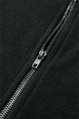 Black Solid Kangaroo Pocket Half Zipper Oversized Hoodie