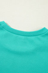 Sea Green Solid Fleece Lined Drop Shoulder High Low Sweatshirt