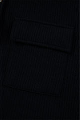 Black Solid Color Corduroy Buttoned Long Sleeve Shacket