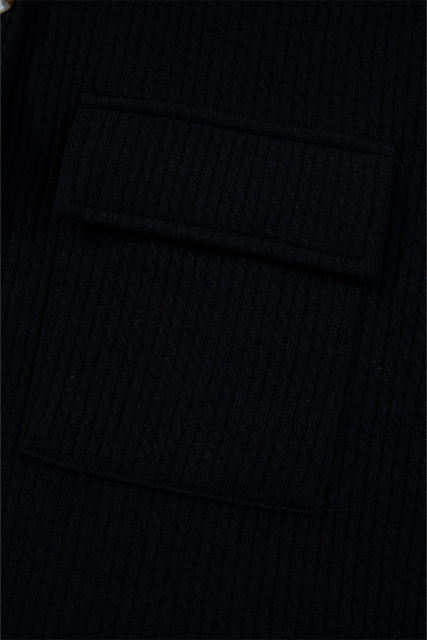Black Solid Color Corduroy Buttoned Long Sleeve Shacket