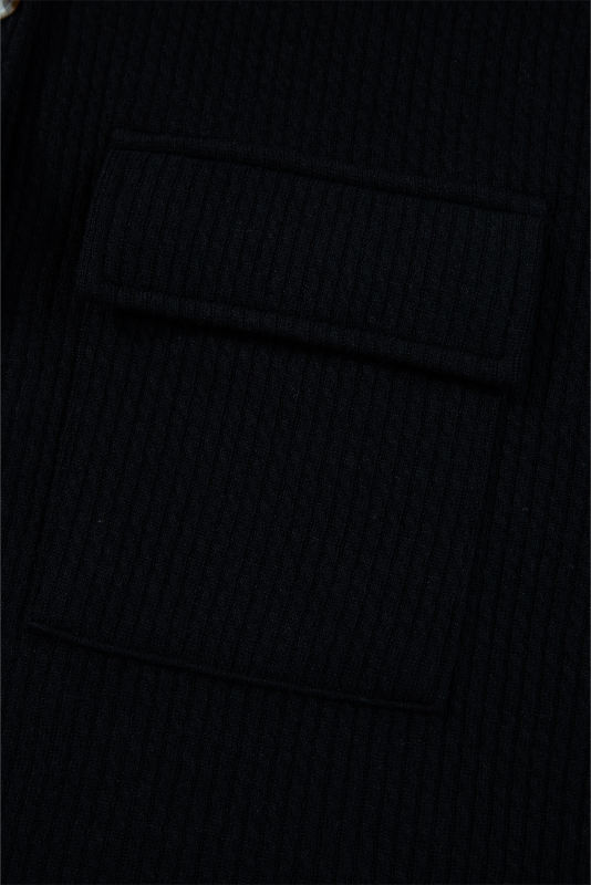 Black Solid Color Corduroy Buttoned Long Sleeve Shacket