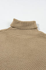 Pale Khaki Turtleneck Textured Short Sleeve Sweater