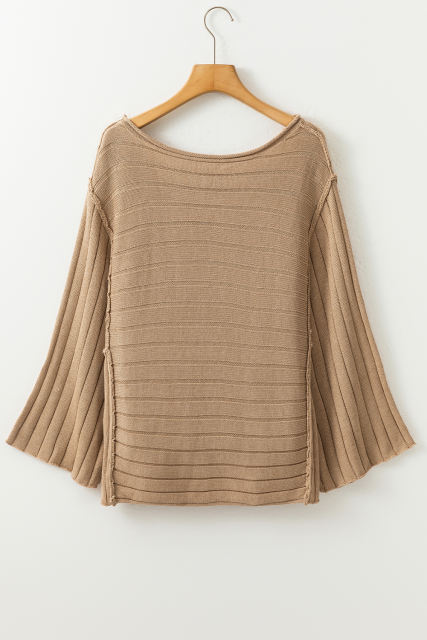 Brown Exposed Seam Ribbed Knit Dolman Top