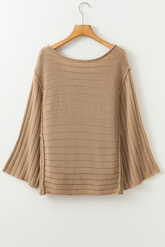 Brown Exposed Seam Ribbed Knit Dolman Top