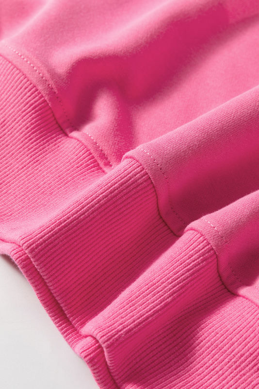 Bright Pink Colorblock Patchwork Drop Shoulder Sweatshirt