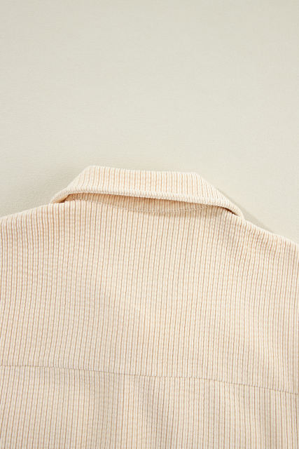 Oatmeal Corduroy Flap Pocket Button Up Shacket