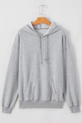 Light Grey Fleece Lined Kangaroo Pocket Drawstring Chunky Hoodie