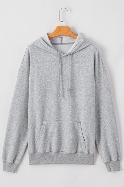 Light Grey Fleece Lined Kangaroo Pocket Drawstring Chunky Hoodie