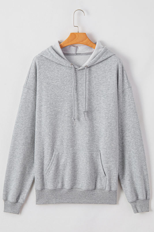 Light Grey Fleece Lined Kangaroo Pocket Drawstring Chunky Hoodie