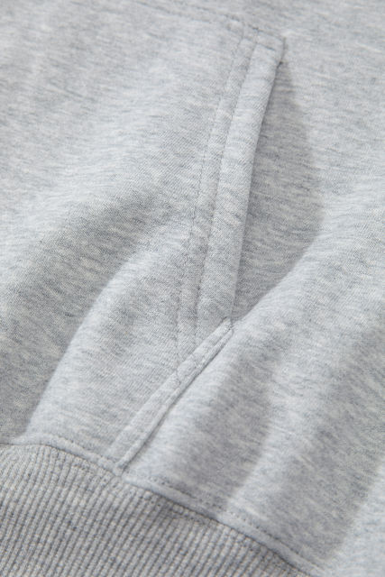 Light Grey Fleece Lined Kangaroo Pocket Drawstring Chunky Hoodie