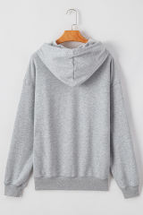 Light Grey Fleece Lined Kangaroo Pocket Drawstring Chunky Hoodie