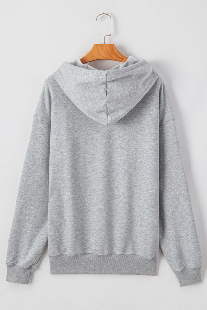 Light Grey Fleece Lined Kangaroo Pocket Drawstring Chunky Hoodie