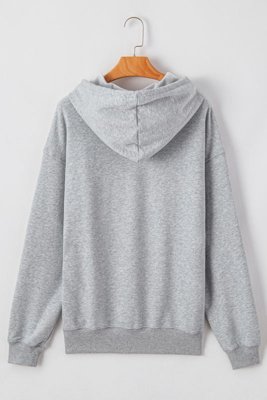 Light Grey Fleece Lined Kangaroo Pocket Drawstring Chunky Hoodie