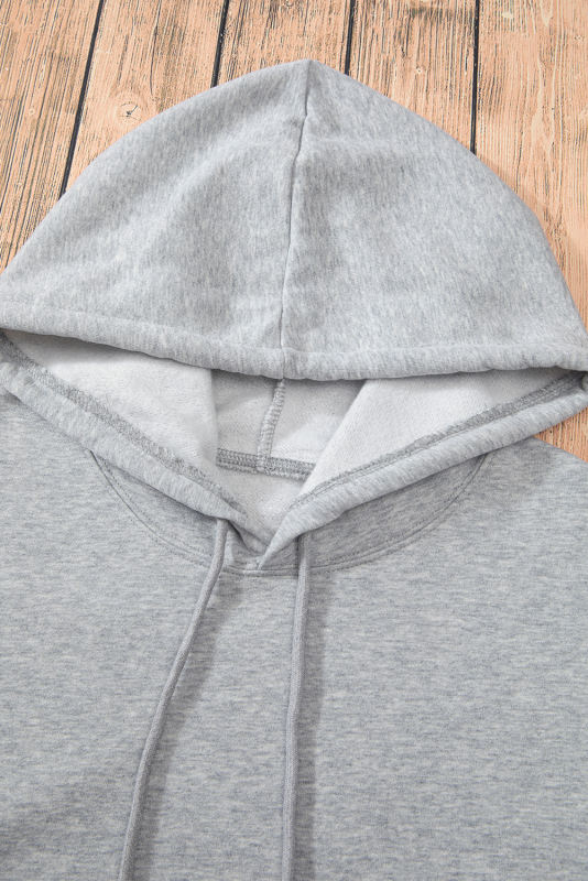 Light Grey Fleece Lined Kangaroo Pocket Drawstring Chunky Hoodie