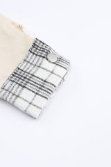 Khaki Distressed Raw Edge Plaid Patchwork Denim Jacket