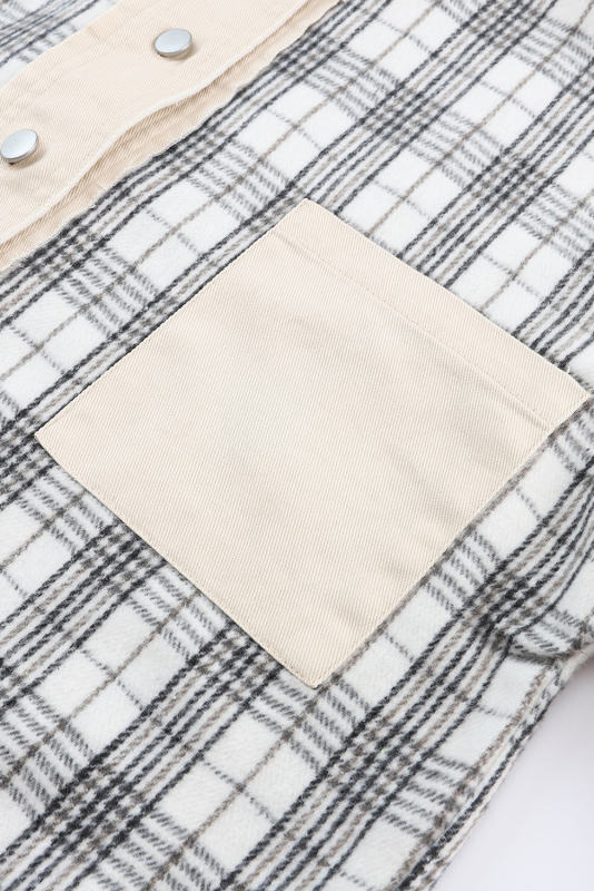 Khaki Distressed Raw Edge Plaid Patchwork Denim Jacket