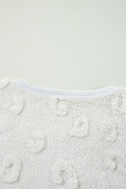 Light Grey Textured Leopard Fleece Loose Two Piece Lounge Set