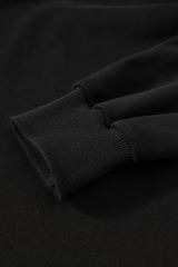 Black Solid O Neck High Low Hem Pullover Sweatshirt