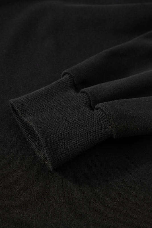 Black Solid O Neck High Low Hem Pullover Sweatshirt