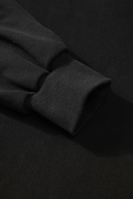 Black Solid O Neck High Low Hem Pullover Sweatshirt
