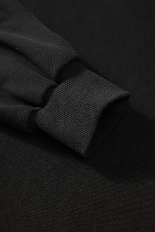 Black Solid O Neck High Low Hem Pullover Sweatshirt
