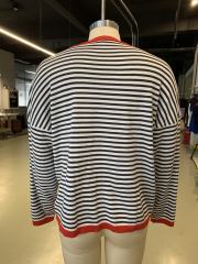 Red Striped Crew Neck Drop Shoulder Sweater