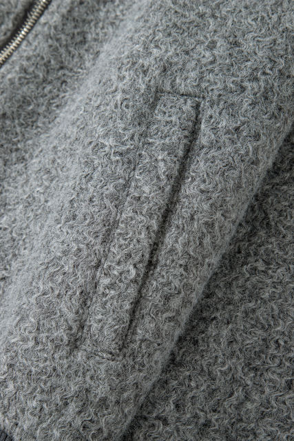 Medium Grey Fuzzy Zip Up Pocketed Sleeve Jacket