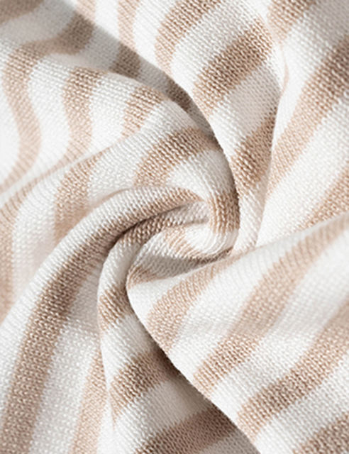 Apricot Striped Crew Neck Drop Shoulder Sweater