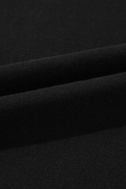 Black Solid O Neck High Low Hem Pullover Sweatshirt