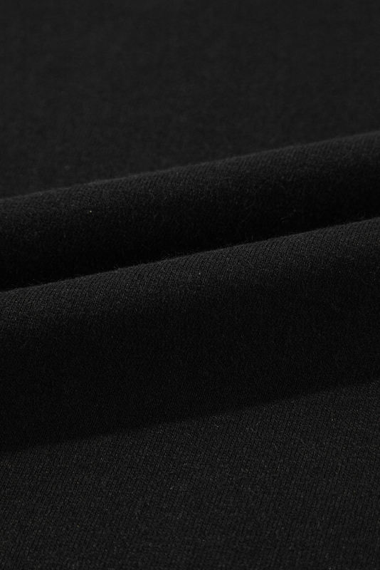 Black Solid O Neck High Low Hem Pullover Sweatshirt