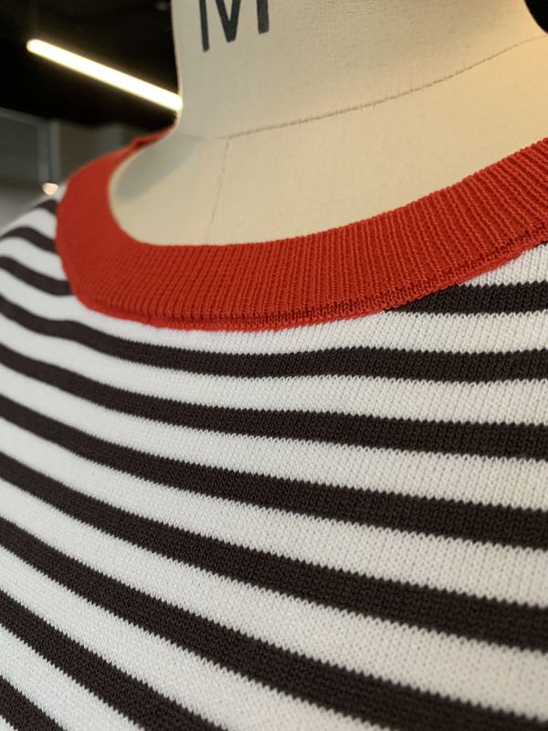 Red Striped Crew Neck Drop Shoulder Sweater