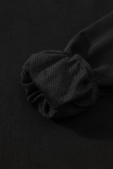 Black Solid O Neck High Low Hem Pullover Sweatshirt