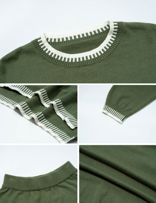 Army Green Contrast Knit Sweater and Pant Set
