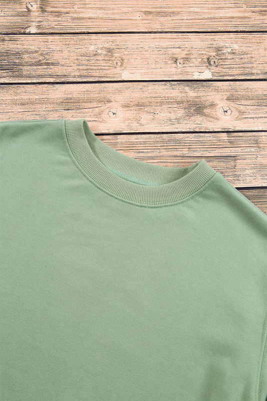 Smoke Green Plain Drop Shoulder Crewneck Pullover Sweatshirt
