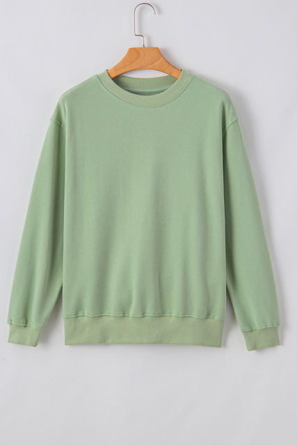 Smoke Green Plain Drop Shoulder Crewneck Pullover Sweatshirt