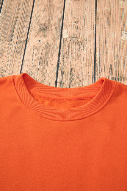 Russet Orange Solid Fleece Lined Drop Shoulder Terry Sweatshirt