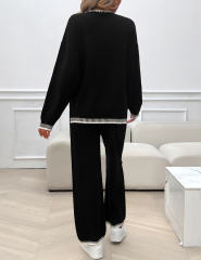Black Contrast Knit Sweater and Pant Set