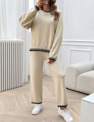 Apricot Contrast Knit Sweater and Pant Set