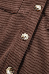 Coffee Hooded Drawstring Pockets Corduroy Shacket