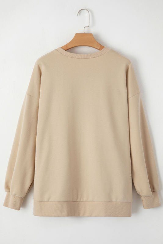 Apricot Solid Fleece Lined Drop Shoulder High Low Sweatshirt