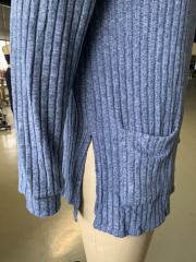 Blue Turtleneck Side Split Pocket Long Sleeve Tops