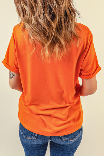 Orange Sequin SPOOKY SEASON Ghost Pattern Halloween T Shirt